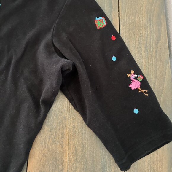 Vintage Flamingo Santa Palm Trees Ugly Christmas Sweater 3/4 Sleeve - P/L (XM9) - Picture 5 of 8